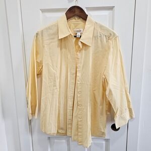 Talbots Women's Yellow Button Up Shirt 3/4 Sleeve Size L